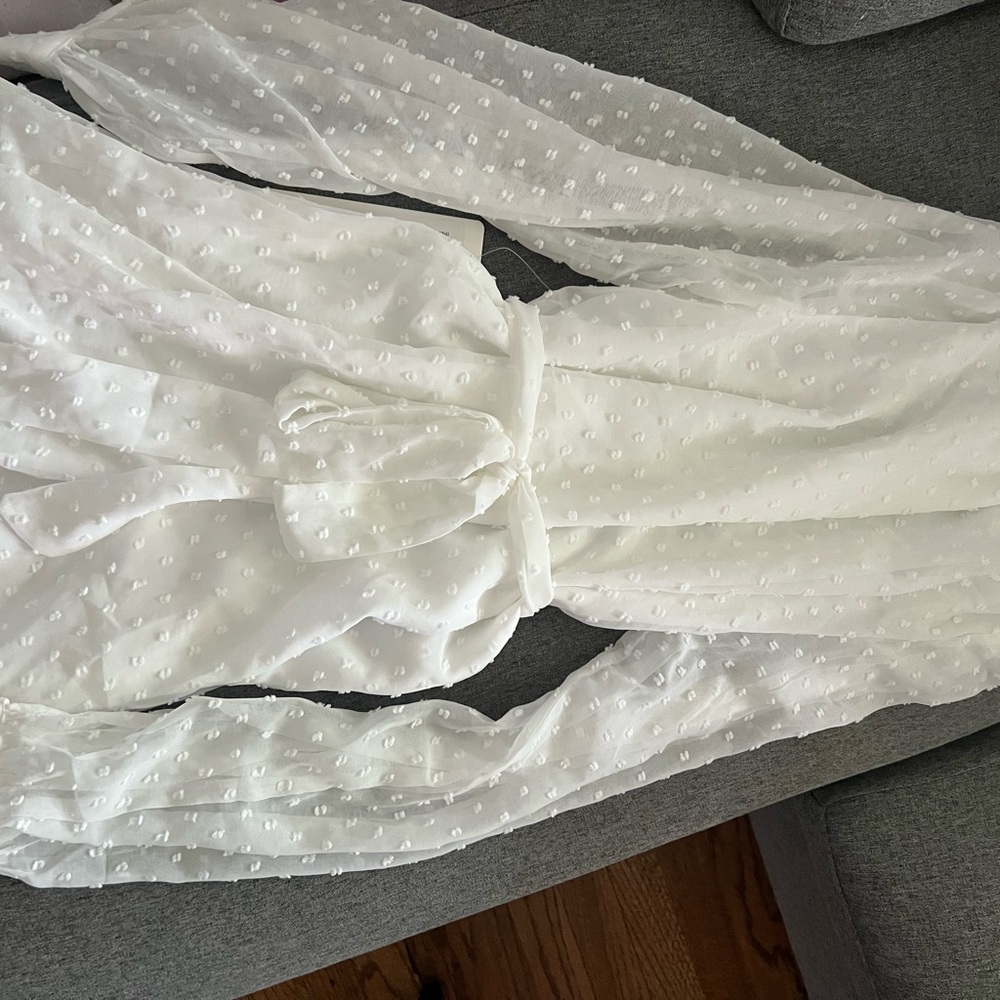 Azazie White Swiss Dot Midi Dress